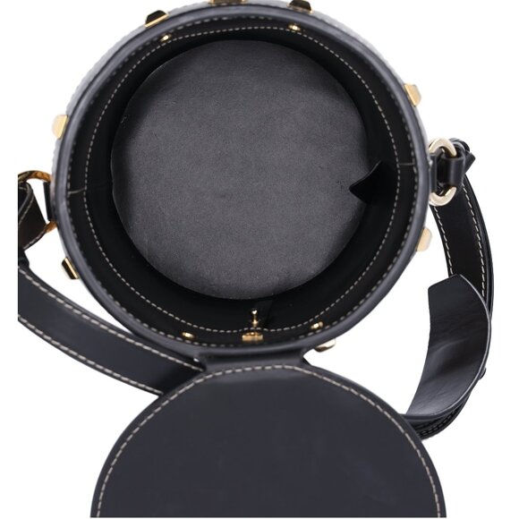 Salvatore Ferragamo Gancini Drawstring Bucket Bag Wicker Studded Leather + Pouch - Picture 9 of 12